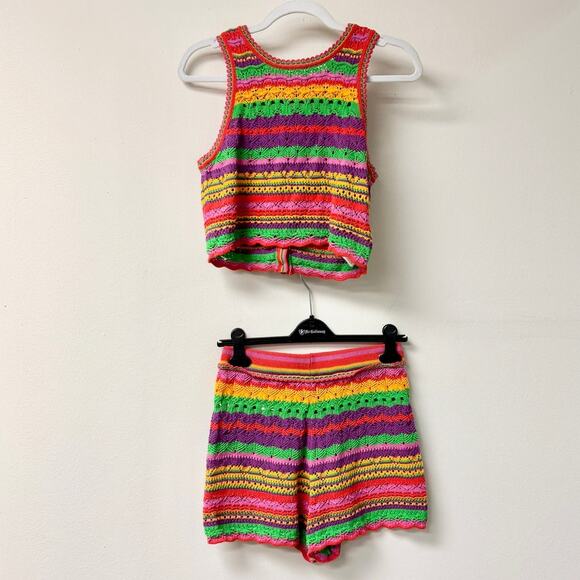 Ba&Sh Pierce Striped Crochet-Knit Top & Peck Short Set Red Multi Women's XS/US 2 - Picture 4 of 9